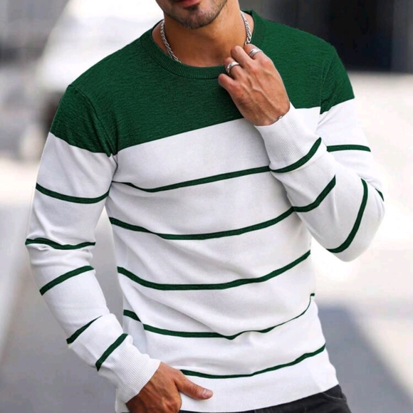 Men's Slim Fit Color Block Striped Sweater - Picture 6 of 6